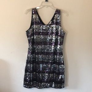 Black/Purple and Sliver Sequin Short Dress